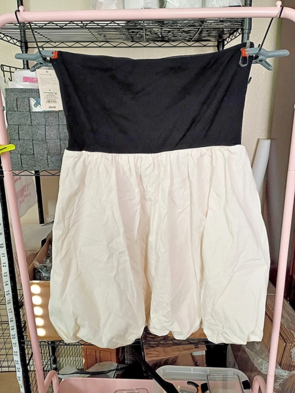 a new day Women's Bubble Hem Mini Dress Strapless Black & White Large